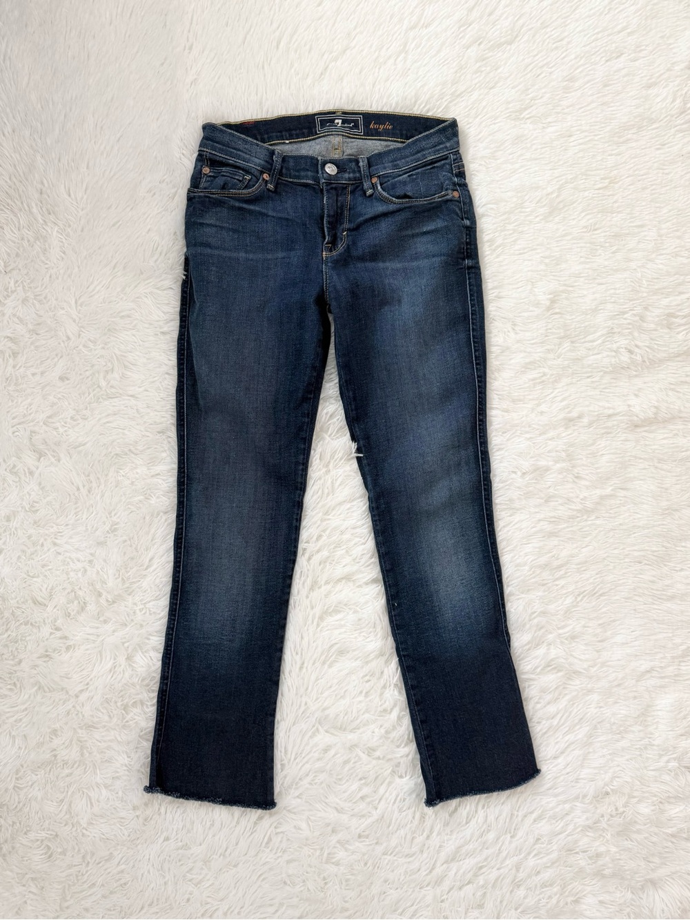 7 For All Mankind Kaylie Slim Bootcut Jeans Size 25 Blue Wash Raw Hem